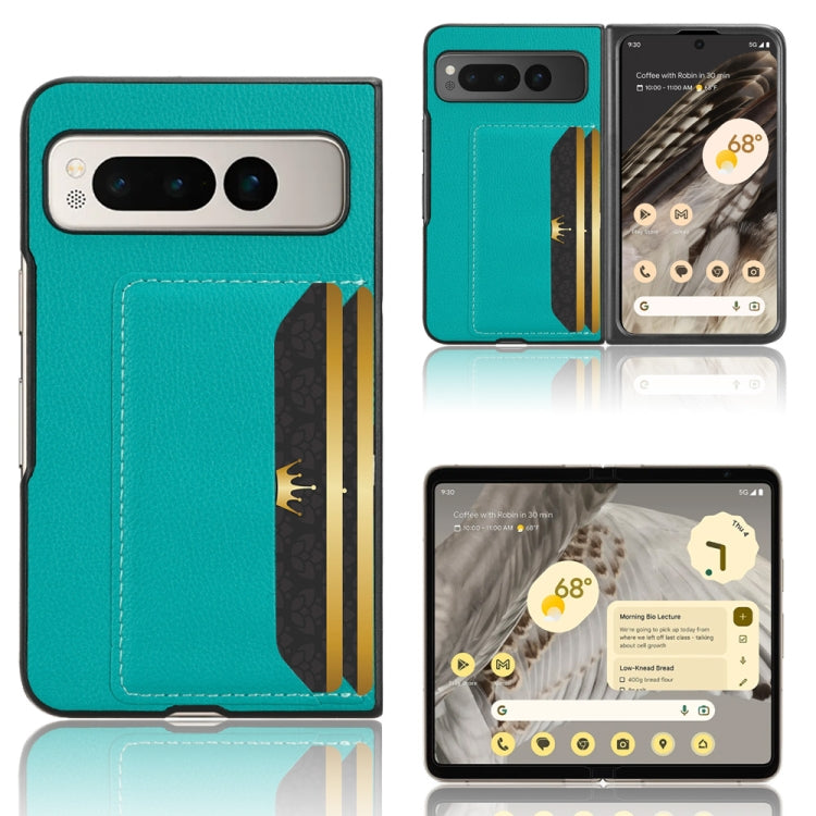 For Google Pixel Fold Litchi Texture Card Slots Back Cover Phone Case(Green) - Google Cases by buy2fix | Online Shopping UK | buy2fix