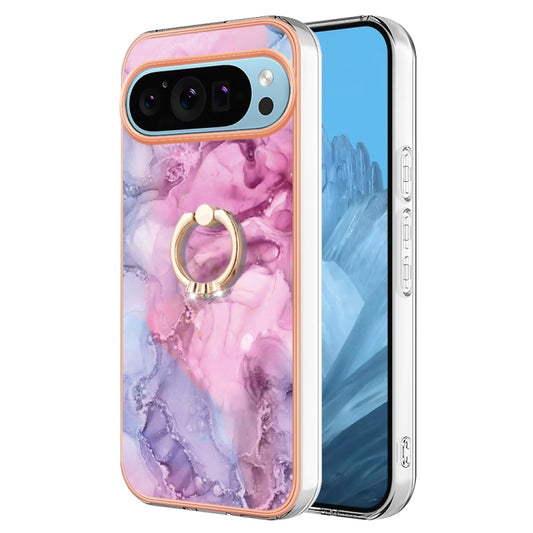 For Google Pixel 9 / 9 Pro Electroplating Marble Dual-side IMD Phone Case with Ring(Pink 013) - Google Cases by buy2fix | Online Shopping UK | buy2fix