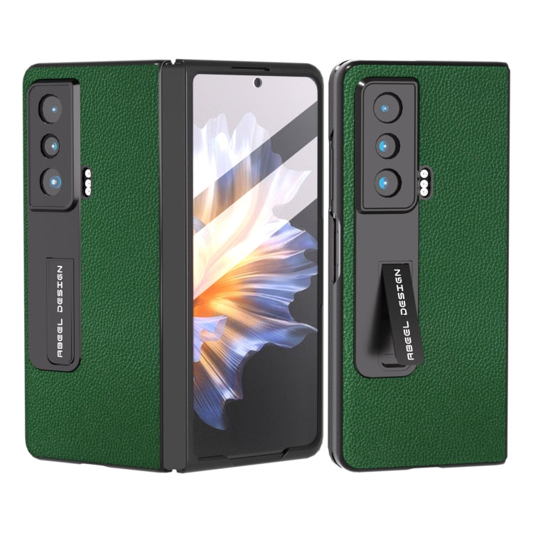 For Honor Magic Vs ABEEL Integrated Black Edge Genuine Leather Mino Phone Case with Holder(Green) - Honor Cases by buy2fix | Online Shopping UK | buy2fix