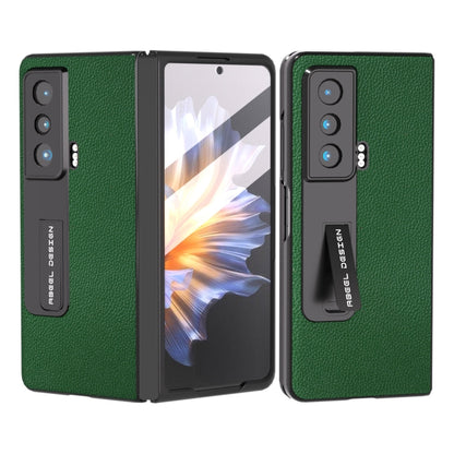 For Honor Magic Vs ABEEL Integrated Black Edge Genuine Leather Mino Phone Case with Holder(Green) - Honor Cases by buy2fix | Online Shopping UK | buy2fix