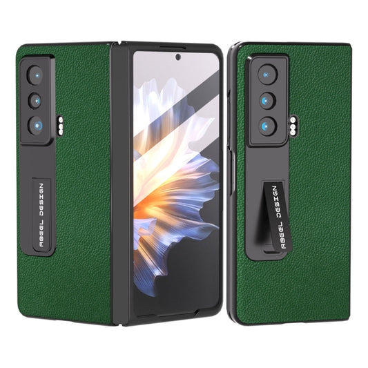 For Honor Magic Vs ABEEL Integrated Black Edge Genuine Leather Mino Phone Case with Holder(Green) - Honor Cases by buy2fix | Online Shopping UK | buy2fix