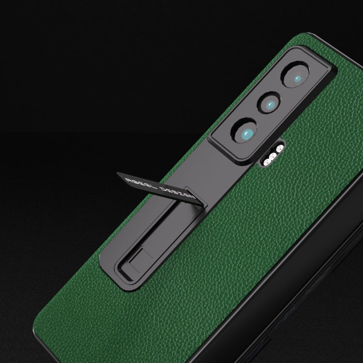 For Honor Magic Vs ABEEL Integrated Black Edge Genuine Leather Mino Phone Case with Holder(Green) - Honor Cases by buy2fix | Online Shopping UK | buy2fix