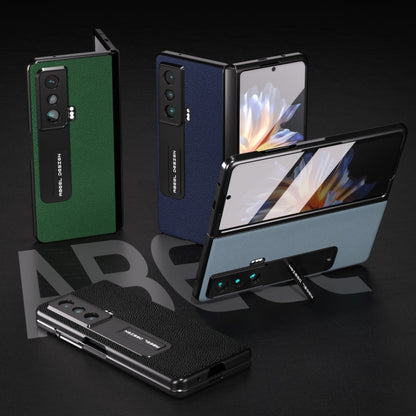 For Honor Magic Vs ABEEL Integrated Black Edge Genuine Leather Mino Phone Case with Holder(Green) - Honor Cases by buy2fix | Online Shopping UK | buy2fix