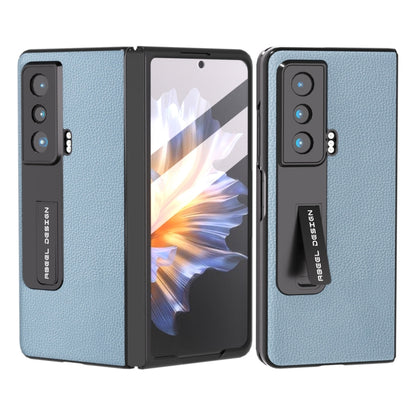 For Honor Magic Vs ABEEL Integrated Black Edge Genuine Leather Mino Phone Case with Holder(Blue) - Honor Cases by buy2fix | Online Shopping UK | buy2fix