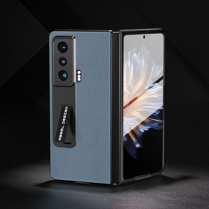 For Honor Magic Vs ABEEL Integrated Black Edge Genuine Leather Mino Phone Case with Holder(Blue) - Honor Cases by buy2fix | Online Shopping UK | buy2fix