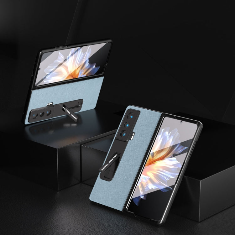 For Honor Magic Vs ABEEL Integrated Black Edge Genuine Leather Mino Phone Case with Holder(Blue) - Honor Cases by buy2fix | Online Shopping UK | buy2fix