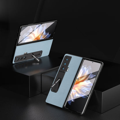 For Honor Magic Vs ABEEL Integrated Black Edge Genuine Leather Mino Phone Case with Holder(Blue) - Honor Cases by buy2fix | Online Shopping UK | buy2fix