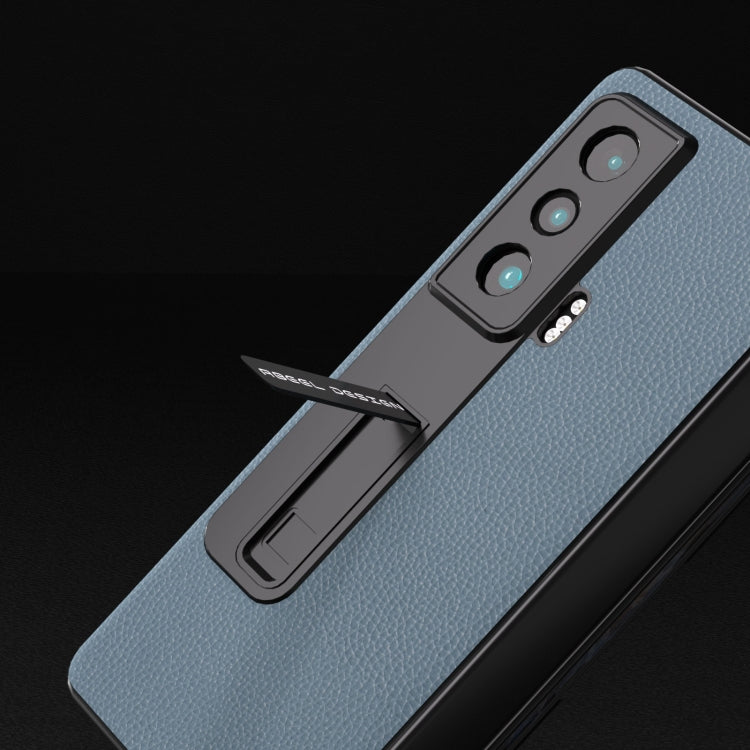 For Honor Magic Vs ABEEL Integrated Black Edge Genuine Leather Mino Phone Case with Holder(Blue) - Honor Cases by buy2fix | Online Shopping UK | buy2fix