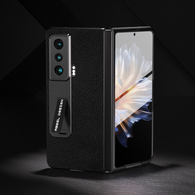 For Honor Magic Vs ABEEL Integrated Black Edge Genuine Leather Mino Phone Case with Holder(Black) - Honor Cases by buy2fix | Online Shopping UK | buy2fix