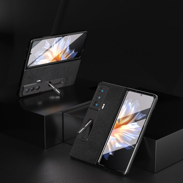 For Honor Magic Vs ABEEL Integrated Black Edge Genuine Leather Mino Phone Case with Holder(Black) - Honor Cases by buy2fix | Online Shopping UK | buy2fix