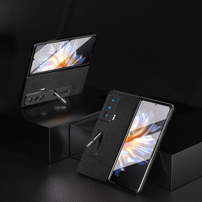 For Honor Magic Vs ABEEL Integrated Black Edge Genuine Leather Mino Phone Case with Holder(Black) - Honor Cases by buy2fix | Online Shopping UK | buy2fix