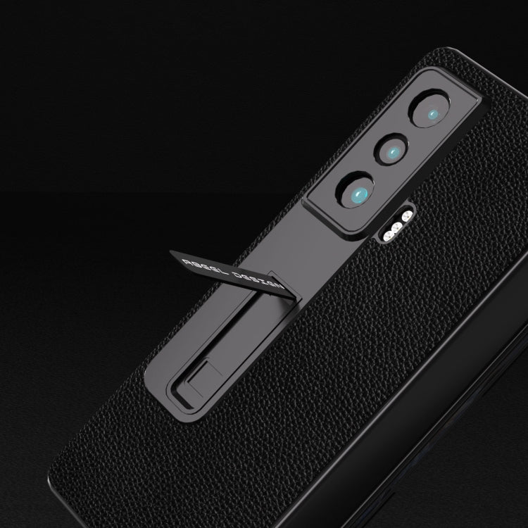 For Honor Magic Vs ABEEL Integrated Black Edge Genuine Leather Mino Phone Case with Holder(Black) - Honor Cases by buy2fix | Online Shopping UK | buy2fix