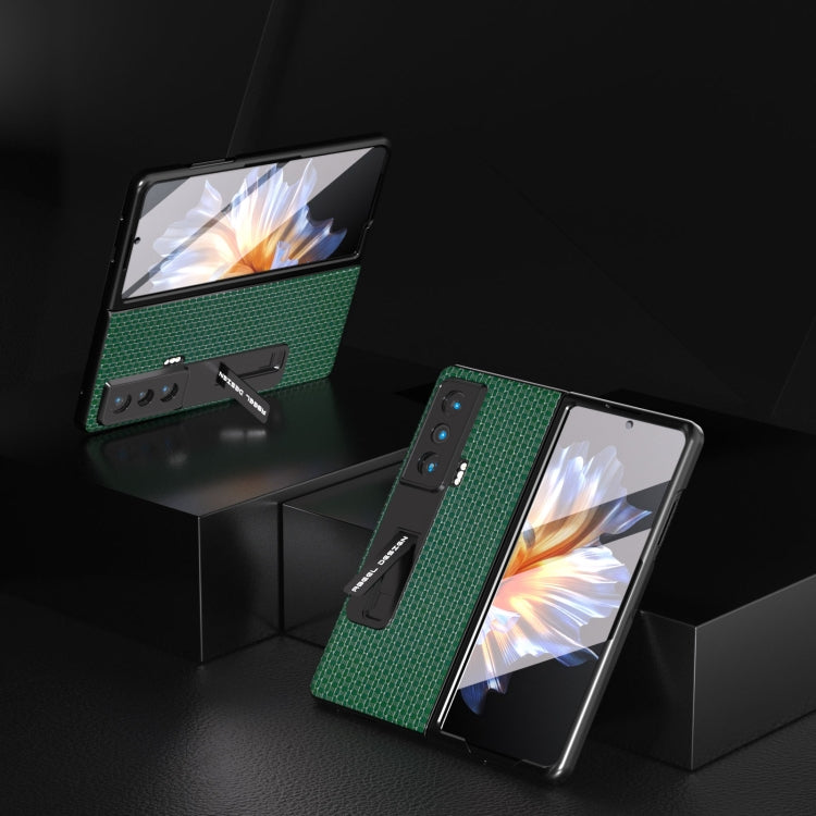 For Honor Magic Vs ABEEL Integrated Genuine Leather Luxury Series Phone Case with Holder(Night Green) - Honor Cases by buy2fix | Online Shopping UK | buy2fix