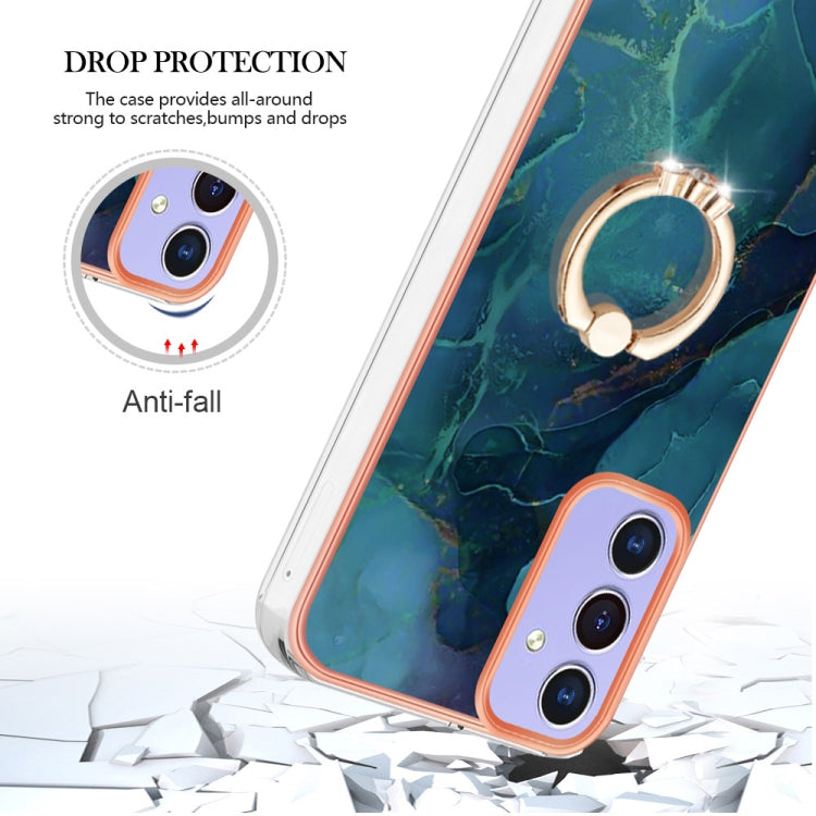 For Samsung Galaxy A15 5G Electroplating Marble Dual-side IMD Phone Case with Ring(Green 017) by buy2fix