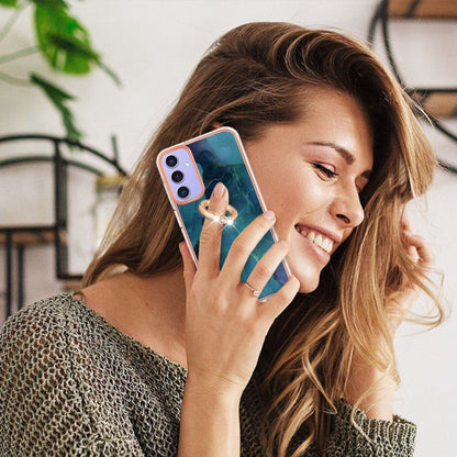 For Samsung Galaxy A15 5G Electroplating Marble Dual-side IMD Phone Case with Ring(Green 017) by buy2fix