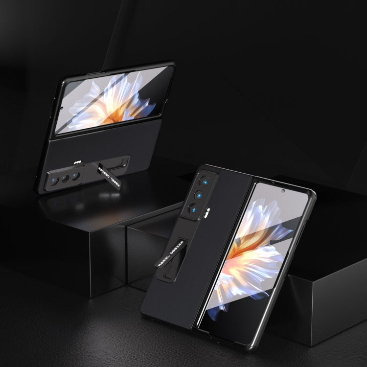 For Honor Magic Vs ABEEL Integrated Genuine Leather Silky Soft Phone Case with Holder(Black) - Honor Cases by buy2fix | Online Shopping UK | buy2fix