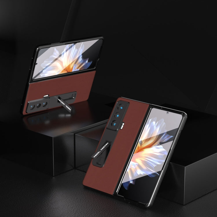 For Honor Magic Vs ABEEL Integrated Genuine Leather Silky Soft Phone Case with Holder(Coffee) - Honor Cases by buy2fix | Online Shopping UK | buy2fix