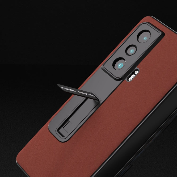 For Honor Magic Vs ABEEL Integrated Genuine Leather Silky Soft Phone Case with Holder(Coffee) - Honor Cases by buy2fix | Online Shopping UK | buy2fix