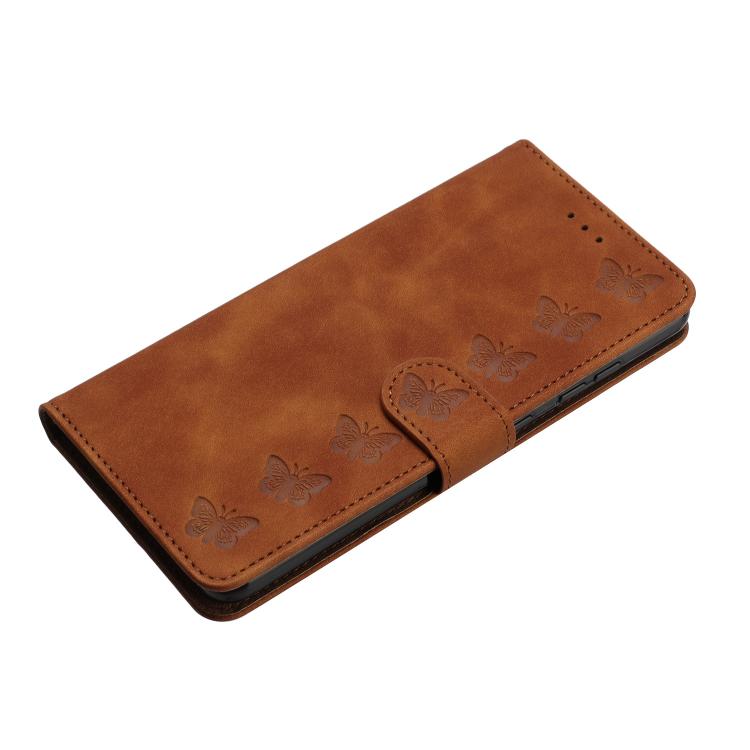 For iPhone 16e Seven Butterflies Embossed Leather Phone Case(Brown) - iPhone 16e Cases by buy2fix | Online Shopping UK | buy2fix