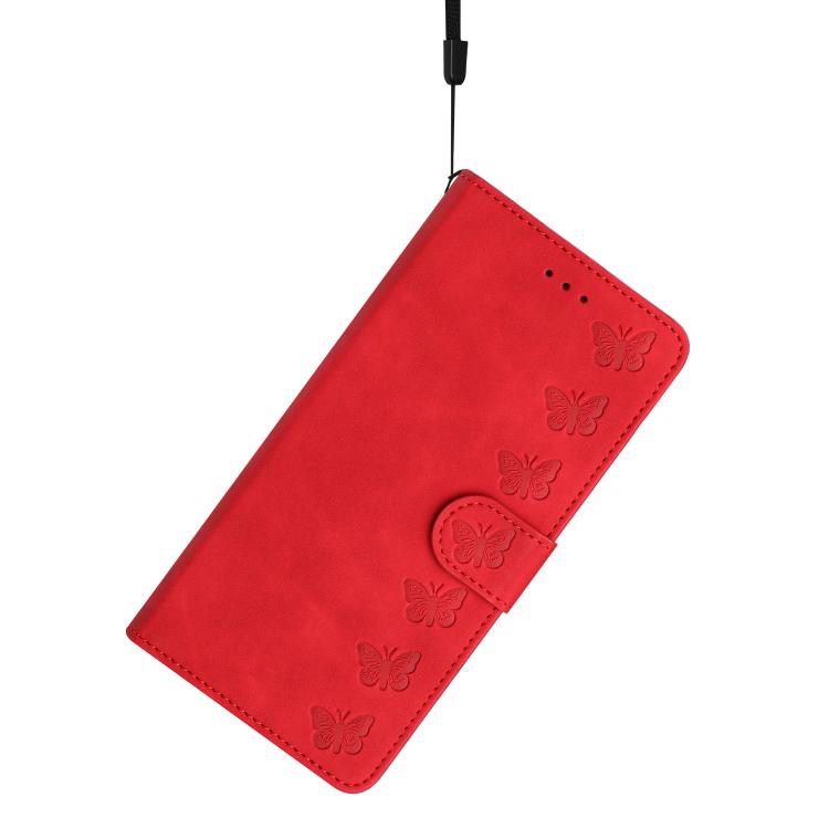 For iPhone 16e Seven Butterflies Embossed Leather Phone Case(Red) - iPhone 16e Cases by buy2fix | Online Shopping UK | buy2fix