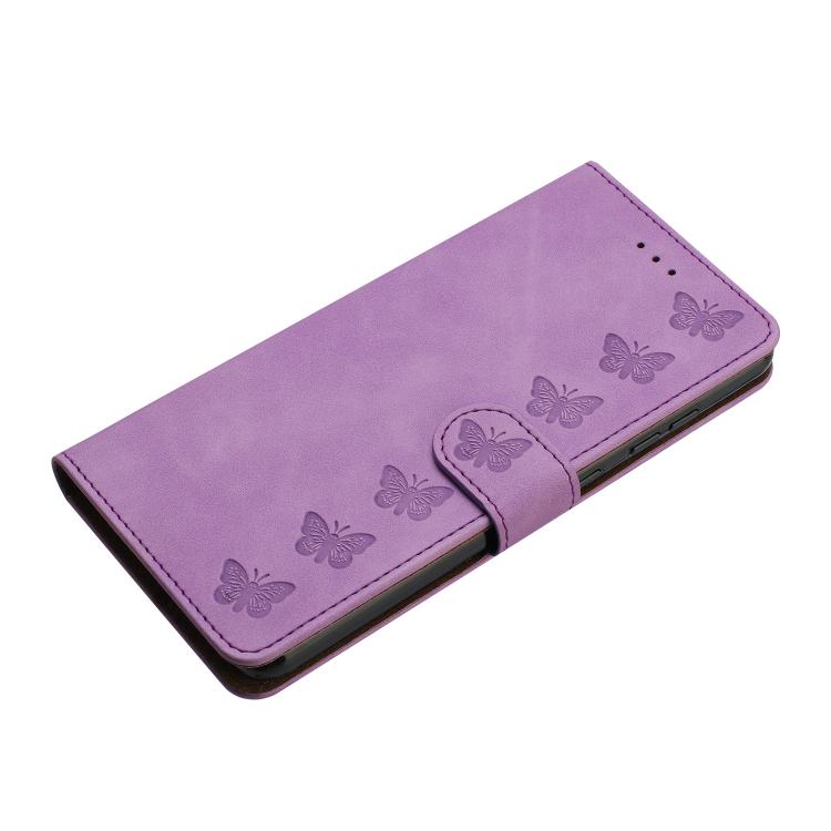 For iPhone 16e Seven Butterflies Embossed Leather Phone Case(Purple) - iPhone 16e Cases by buy2fix | Online Shopping UK | buy2fix