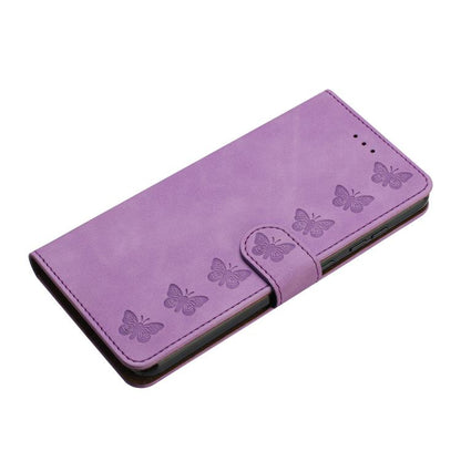 For iPhone 16e Seven Butterflies Embossed Leather Phone Case(Purple) - iPhone 16e Cases by buy2fix | Online Shopping UK | buy2fix