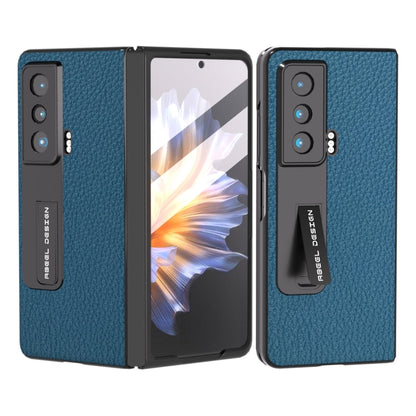 For Honor Magic Vs Integrated Genuine Leather Litchi Texture Phone Case with Holder(Blue) - Honor Cases by buy2fix | Online Shopping UK | buy2fix