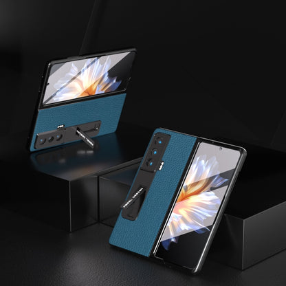 For Honor Magic Vs Integrated Genuine Leather Litchi Texture Phone Case with Holder(Blue) - Honor Cases by buy2fix | Online Shopping UK | buy2fix