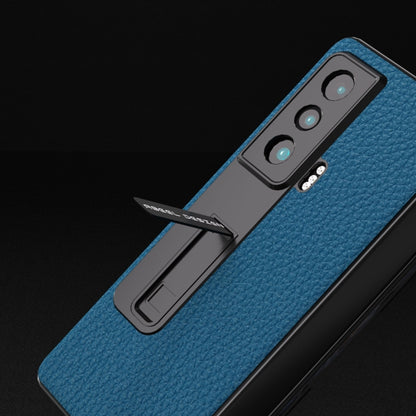 For Honor Magic Vs Integrated Genuine Leather Litchi Texture Phone Case with Holder(Blue) - Honor Cases by buy2fix | Online Shopping UK | buy2fix