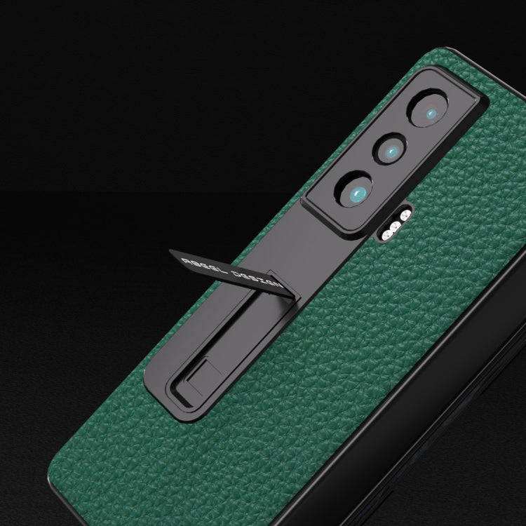 For Honor Magic Vs Integrated Genuine Leather Litchi Texture Phone Case with Holder(Green) - Honor Cases by buy2fix | Online Shopping UK | buy2fix