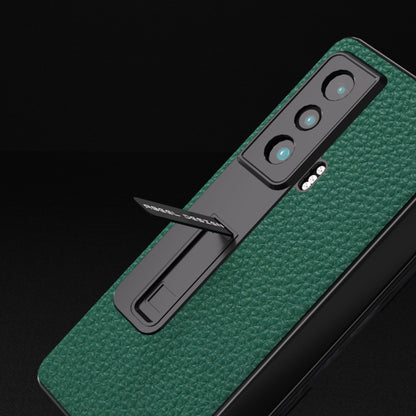 For Honor Magic Vs Integrated Genuine Leather Litchi Texture Phone Case with Holder(Green) - Honor Cases by buy2fix | Online Shopping UK | buy2fix