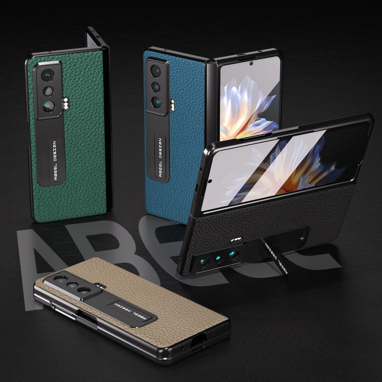 For Honor Magic Vs Integrated Genuine Leather Litchi Texture Phone Case with Holder(Green) - Honor Cases by buy2fix | Online Shopping UK | buy2fix