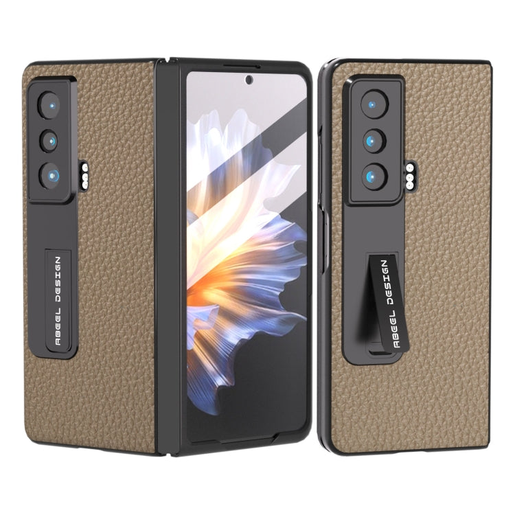 For Honor Magic Vs Integrated Genuine Leather Litchi Texture Phone Case with Holder(Grey) - Honor Cases by buy2fix | Online Shopping UK | buy2fix