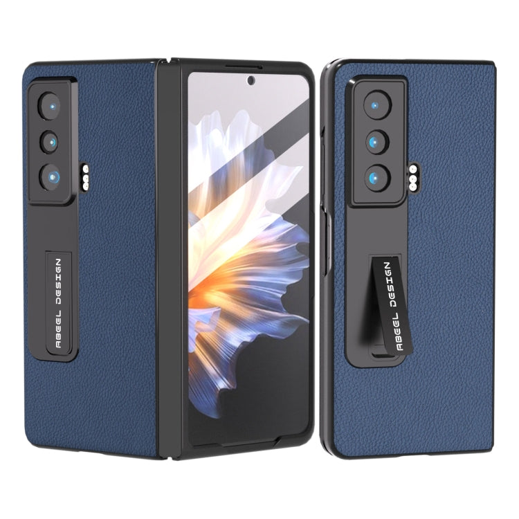 For Honor Magic Vs Integrated Genuine Leather + PC Litchi Texture Phone Case with Holder(Blue) - Honor Cases by buy2fix | Online Shopping UK | buy2fix