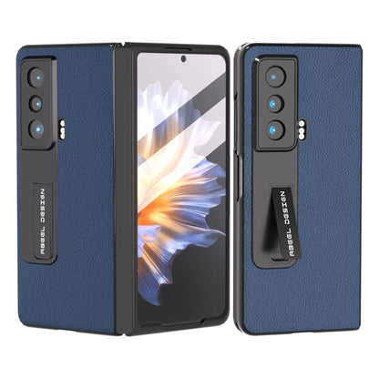 For Honor Magic Vs Integrated Genuine Leather + PC Litchi Texture Phone Case with Holder(Blue) - Honor Cases by buy2fix | Online Shopping UK | buy2fix