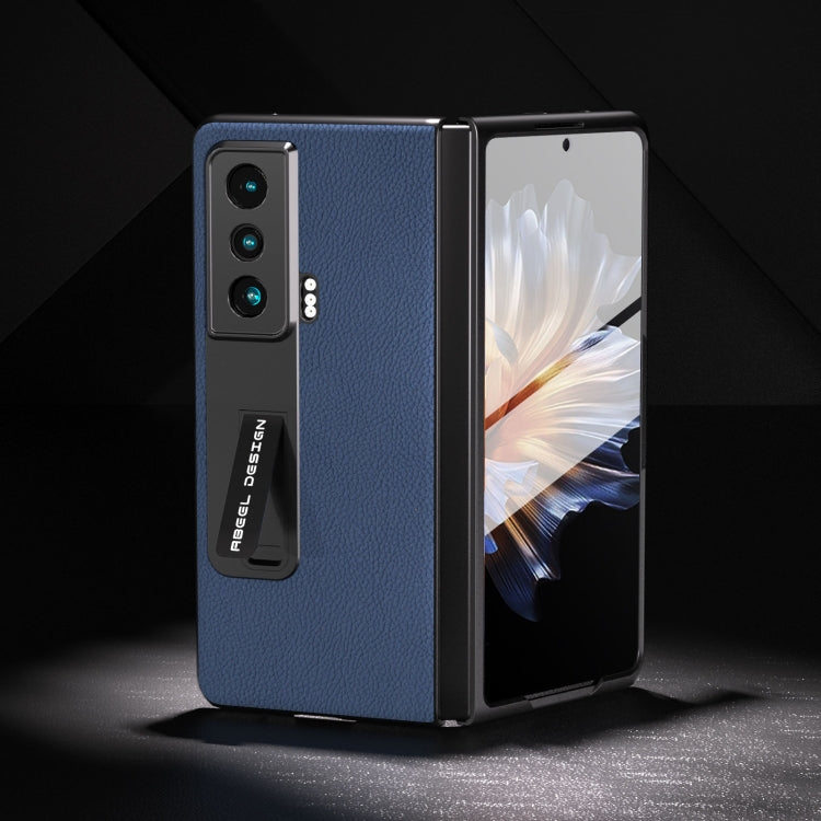 For Honor Magic Vs Integrated Genuine Leather + PC Litchi Texture Phone Case with Holder(Blue) - Honor Cases by buy2fix | Online Shopping UK | buy2fix