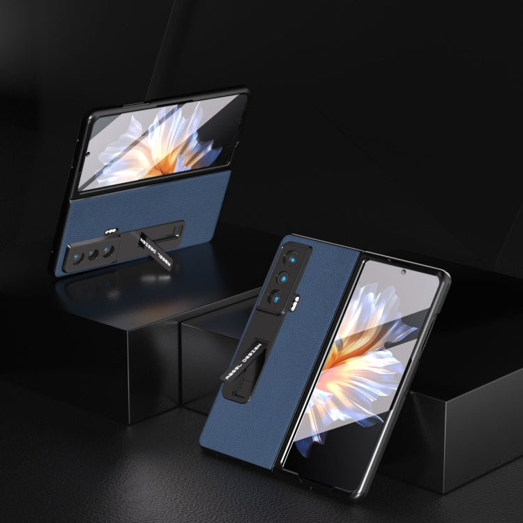 For Honor Magic Vs Integrated Genuine Leather + PC Litchi Texture Phone Case with Holder(Blue) - Honor Cases by buy2fix | Online Shopping UK | buy2fix