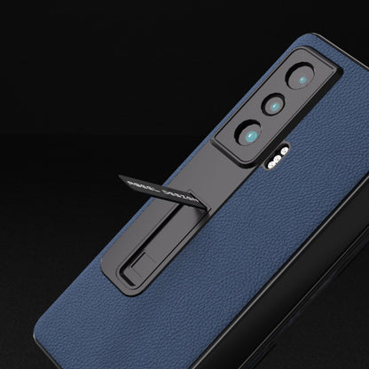 For Honor Magic Vs Integrated Genuine Leather + PC Litchi Texture Phone Case with Holder(Blue) - Honor Cases by buy2fix | Online Shopping UK | buy2fix