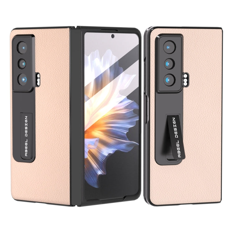 For Honor Magic Vs Integrated Genuine Leather + PC Litchi Texture Phone Case with Holder(Pink Gold) - Honor Cases by buy2fix | Online Shopping UK | buy2fix