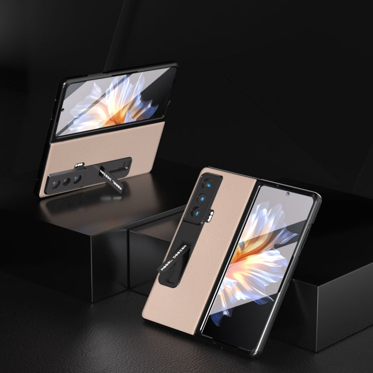 For Honor Magic Vs Integrated Genuine Leather + PC Litchi Texture Phone Case with Holder(Pink Gold) - Honor Cases by buy2fix | Online Shopping UK | buy2fix