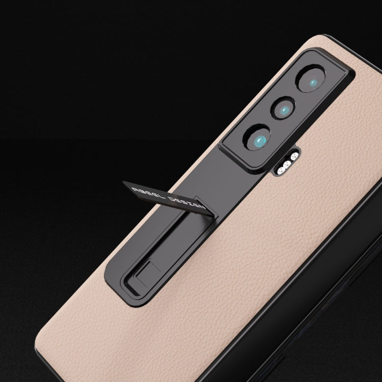 For Honor Magic Vs Integrated Genuine Leather + PC Litchi Texture Phone Case with Holder(Pink Gold) - Honor Cases by buy2fix | Online Shopping UK | buy2fix