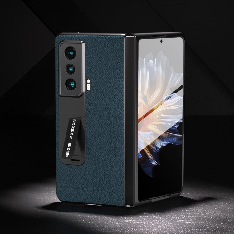 For Honor Magic Vs Integrated Genuine Leather + PC Litchi Texture Phone Case with Holder(Green) - Honor Cases by buy2fix | Online Shopping UK | buy2fix