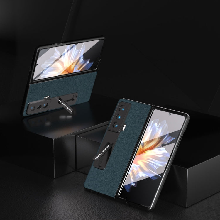 For Honor Magic Vs Integrated Genuine Leather + PC Litchi Texture Phone Case with Holder(Green) - Honor Cases by buy2fix | Online Shopping UK | buy2fix