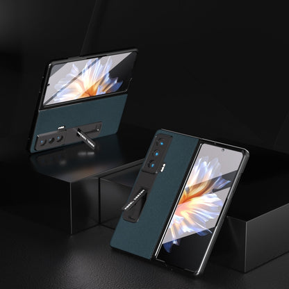 For Honor Magic Vs Integrated Genuine Leather + PC Litchi Texture Phone Case with Holder(Green) - Honor Cases by buy2fix | Online Shopping UK | buy2fix