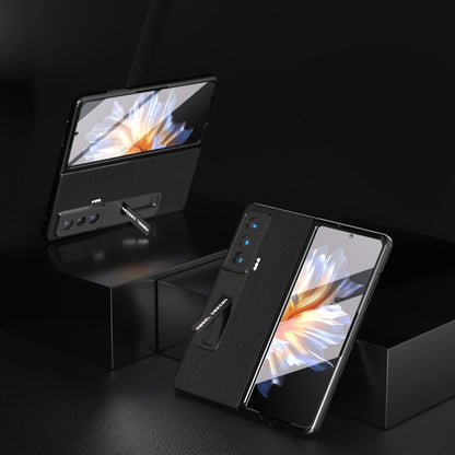 For Honor Magic Vs Integrated Genuine Leather + PC Litchi Texture Phone Case with Holder(Black) - Honor Cases by buy2fix | Online Shopping UK | buy2fix