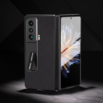 For Honor Magic Vs Integrated Genuine Leather + PC Litchi Texture Phone Case with Holder(Black) - Honor Cases by buy2fix | Online Shopping UK | buy2fix