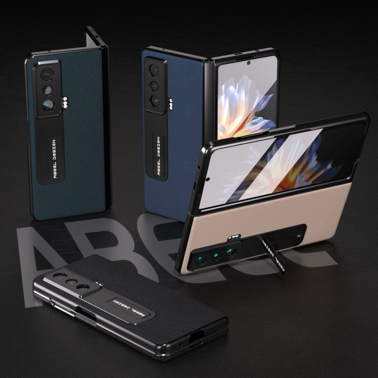 For Honor Magic Vs Integrated Genuine Leather + PC Litchi Texture Phone Case with Holder(Black) - Honor Cases by buy2fix | Online Shopping UK | buy2fix