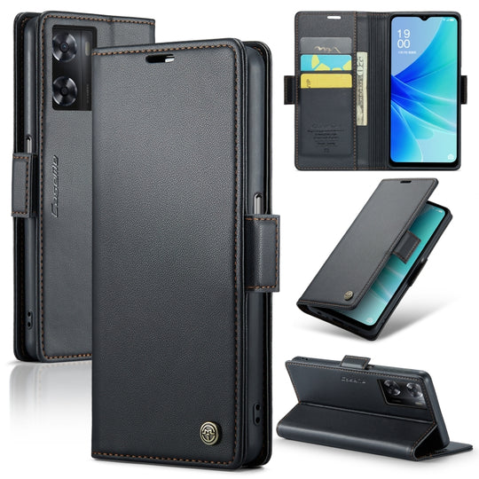 For OPPO A77 4G Global / A57e 4G CaseMe 023 Butterfly Buckle Litchi Texture RFID Anti-theft Leather Phone Case(Black)