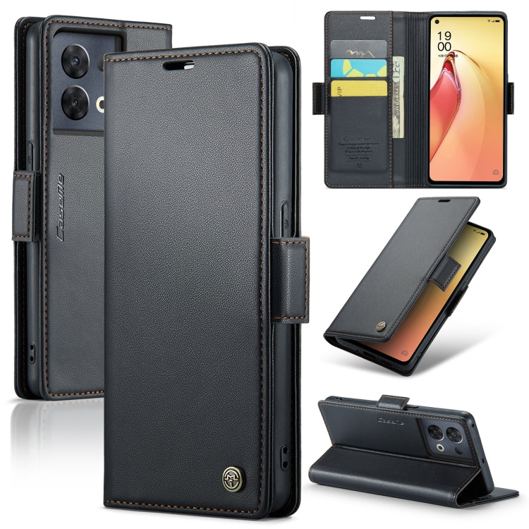 For OPPO Reno8 Pro 5G Global CaseMe 023 Butterfly Buckle Litchi Texture RFID Anti-theft Leather Phone Case(Black) - OPPO Cases by CaseMe | Online Shopping UK | buy2fix