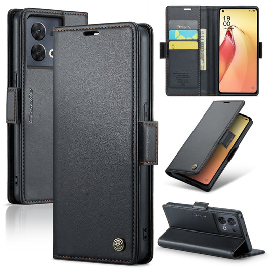 For OPPO Reno8 Pro 5G Global CaseMe 023 Butterfly Buckle Litchi Texture RFID Anti-theft Leather Phone Case(Black) by CaseMe